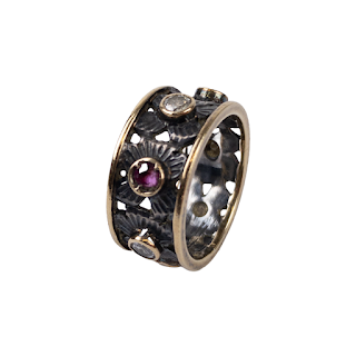 14K Gold and Sterling Silver Ring with Rubies and Diamonds