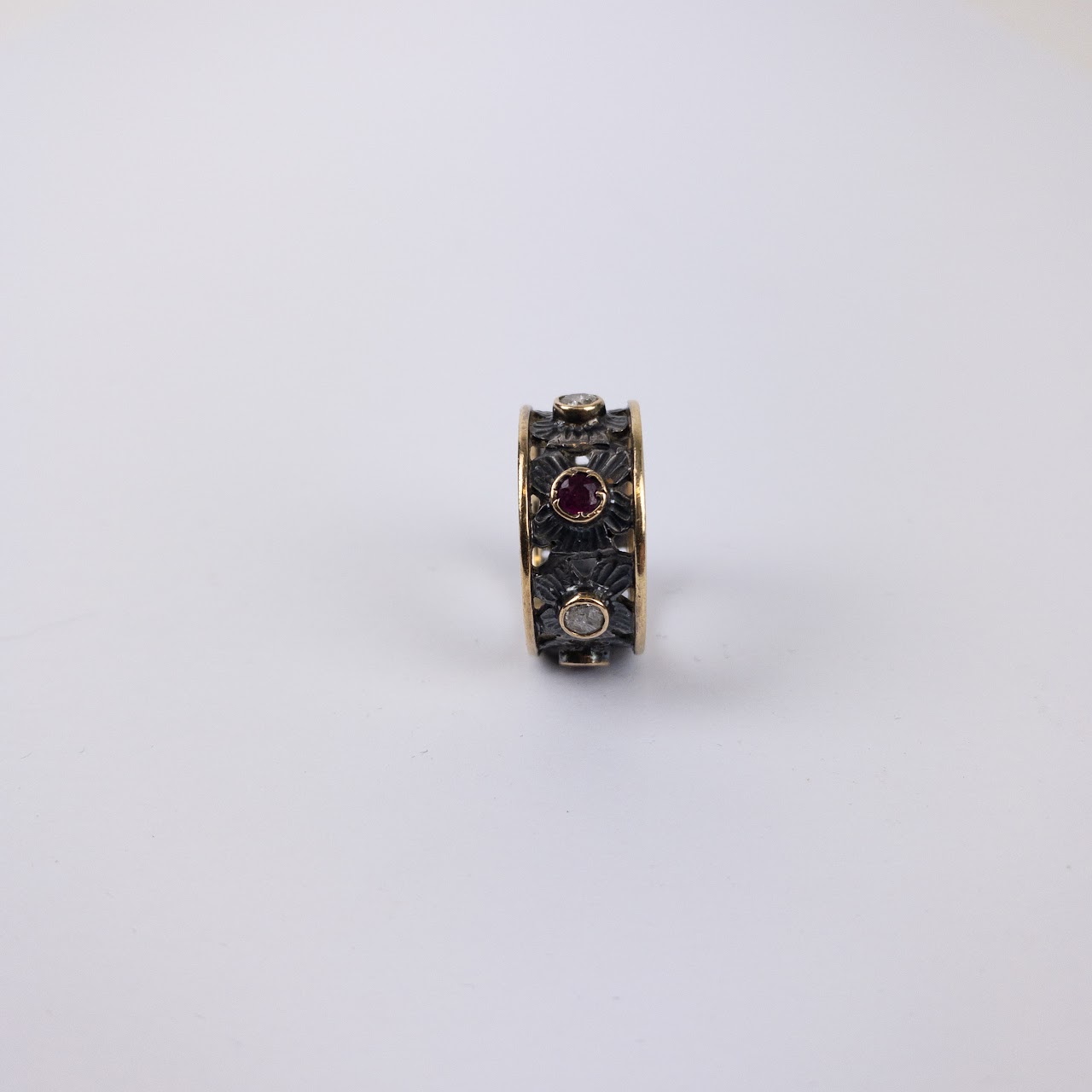 14K Gold and Sterling Silver Ring with Rubies and Diamonds