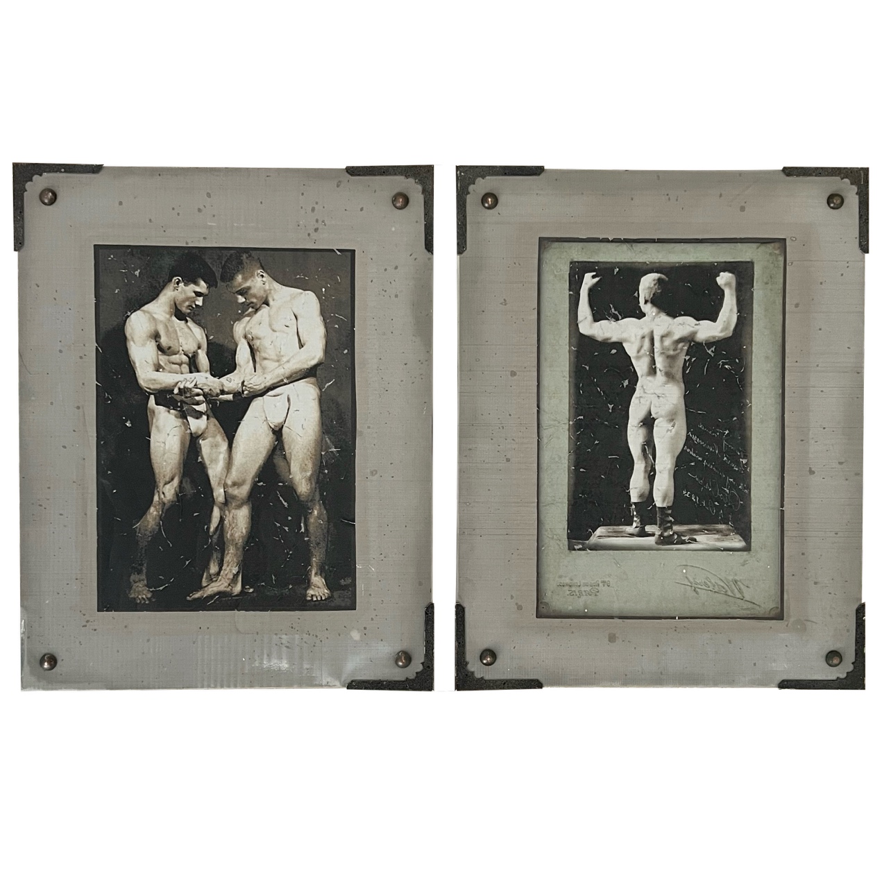 Vintage Bodybuilder Photograph Print and Mixed Media Artwork Pair