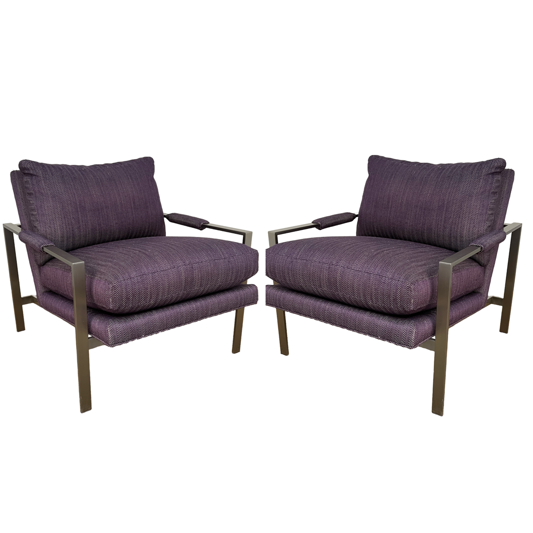 Milo Baughman for Thayer Coggin Style Flat Bar Lounge Chair Pair