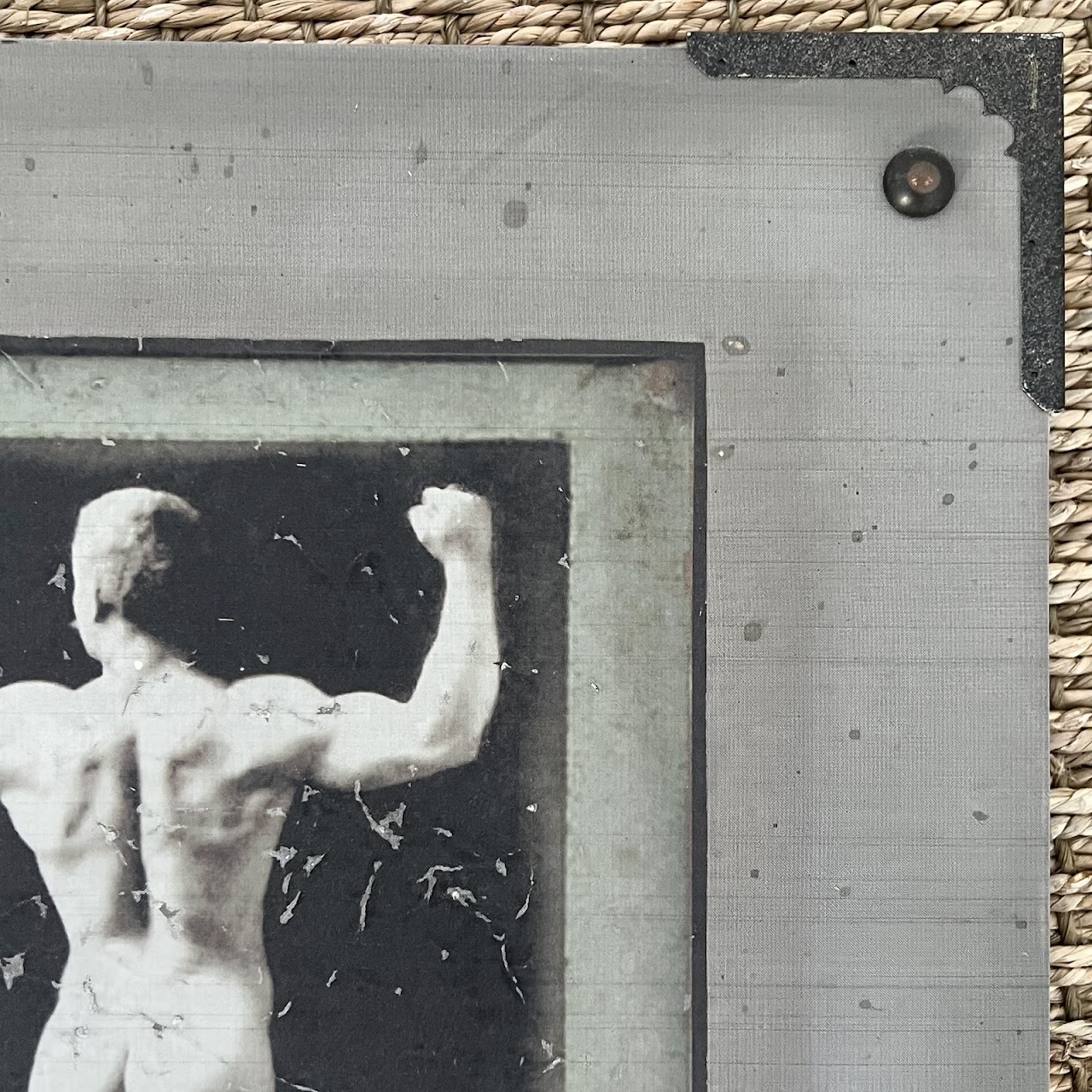 Vintage Bodybuilder Photograph Print and Mixed Media Artwork Pair