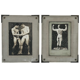 Vintage Bodybuilder Photograph Print and Mixed Media Artwork Pair