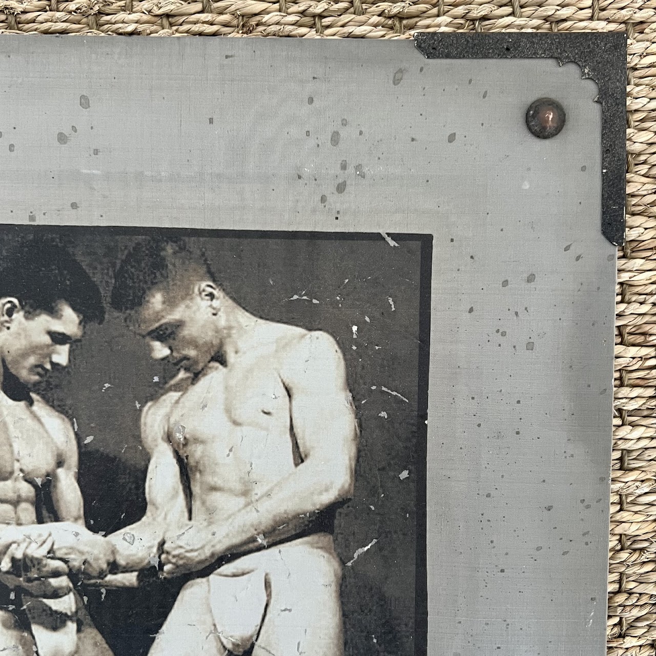 Vintage Bodybuilder Photograph Print and Mixed Media Artwork Pair