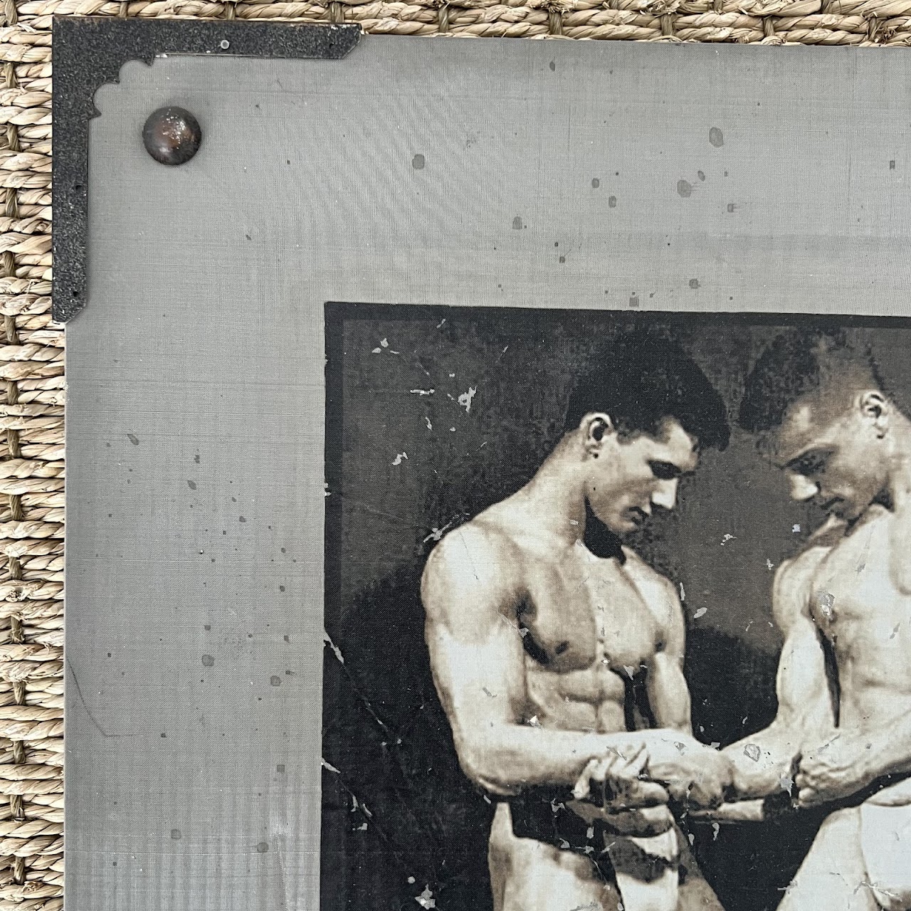 Vintage Bodybuilder Photograph Print and Mixed Media Artwork Pair