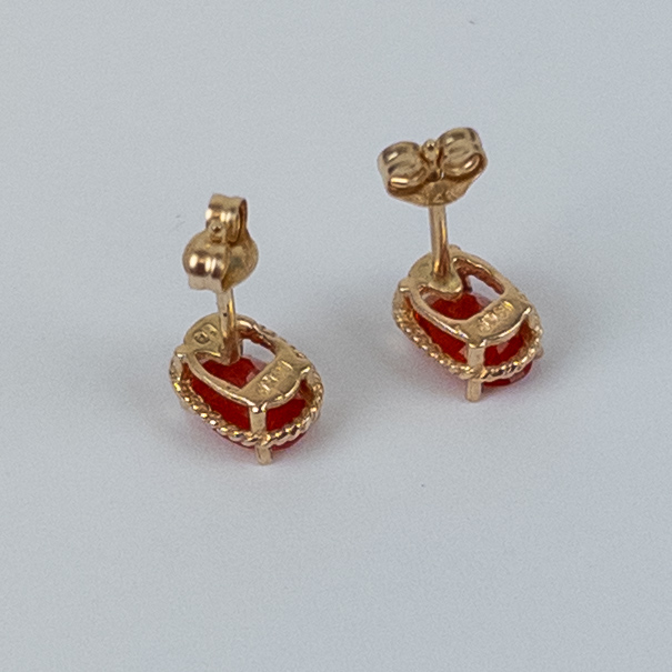 14K Gold and Red Stone Earrings