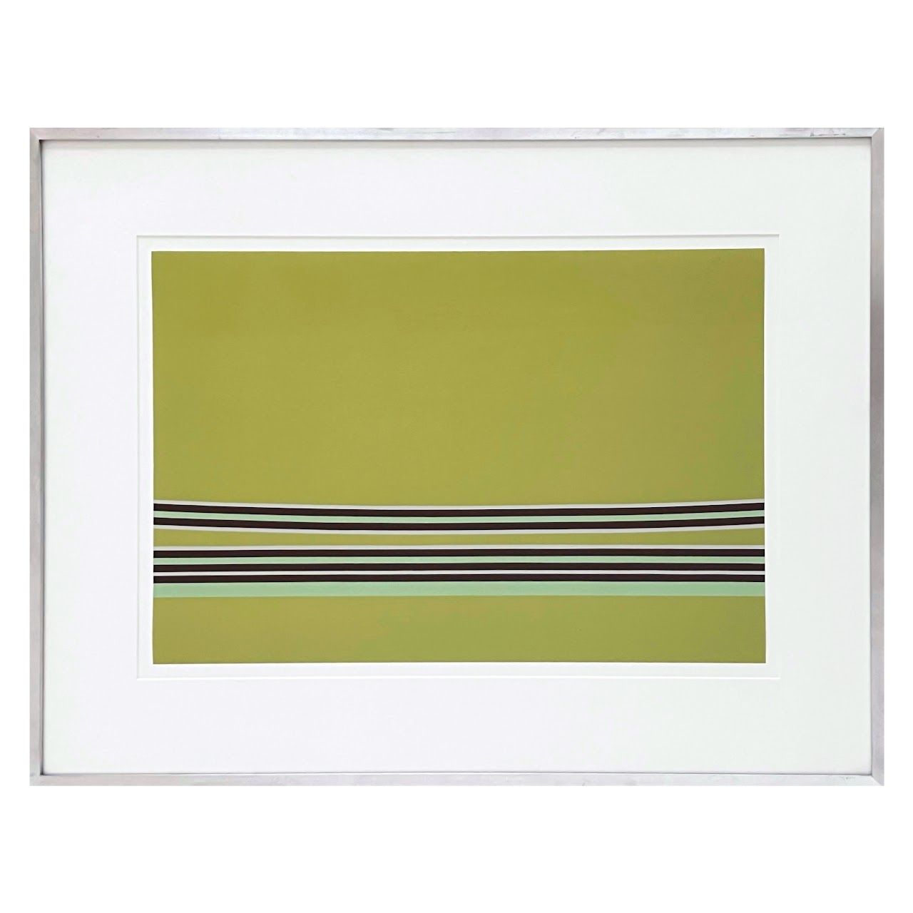 Ann Pibal 'Green Smiley Stripe' Signed Acrylic Painting