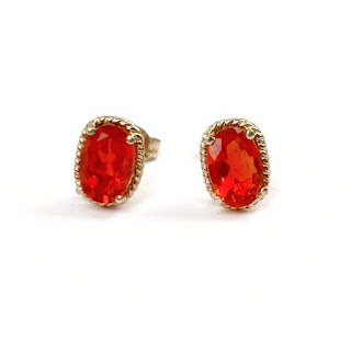 14K Gold and Red Stone Earrings