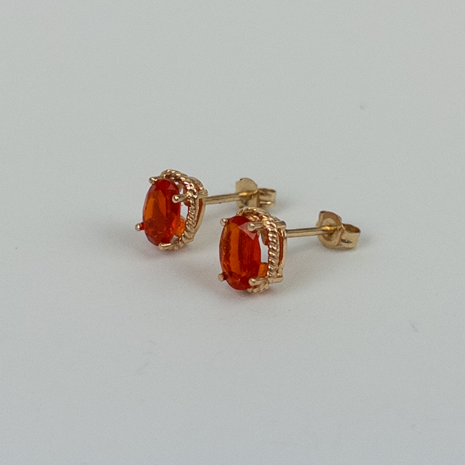 14K Gold and Red Stone Earrings