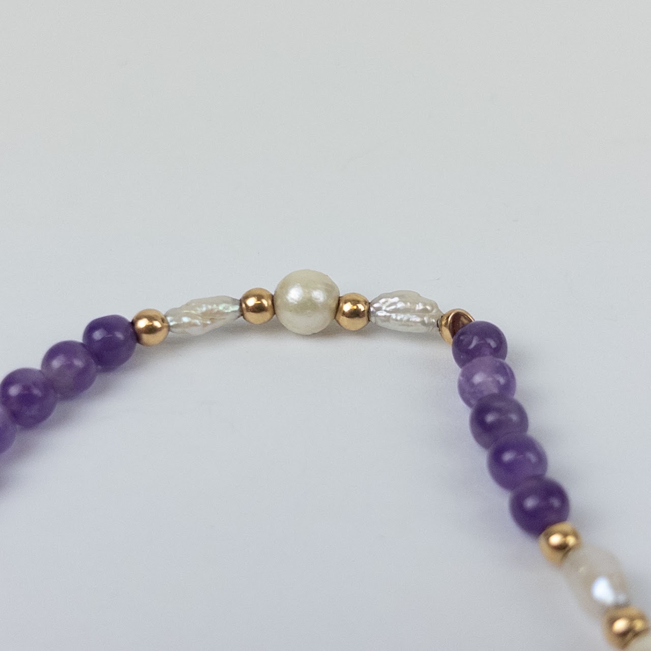 14K Gold, Amethyst, and Small Pearl Necklace