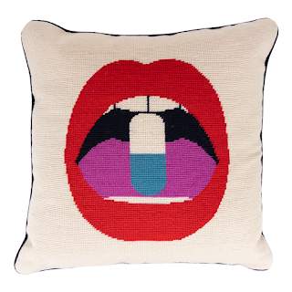 Jonathan Adler Lips Full Dose Needlepoint Throw Pillow