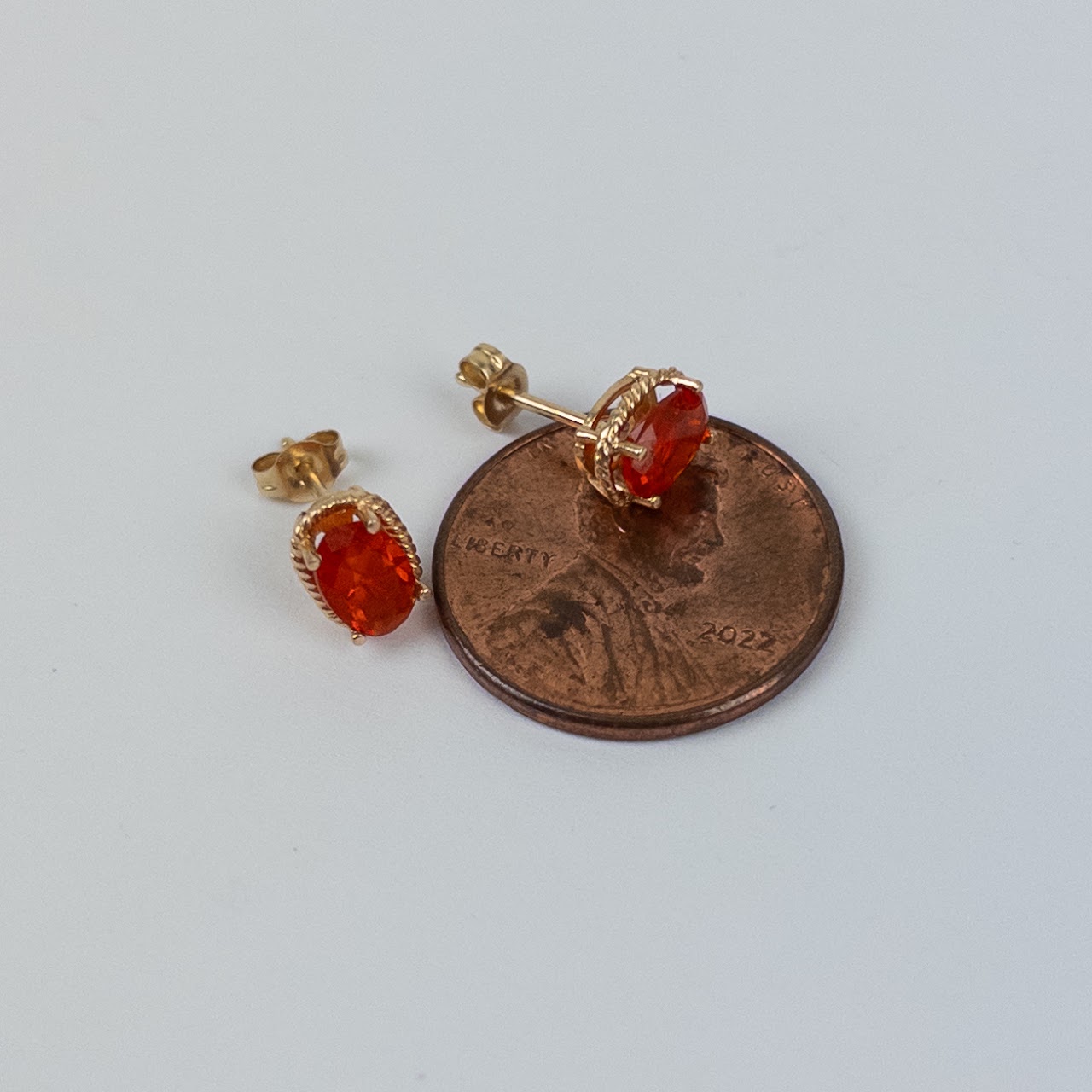 14K Gold and Red Stone Earrings