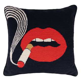 Jonathan Adler Lips Smolder Needlepoint Throw Pillow