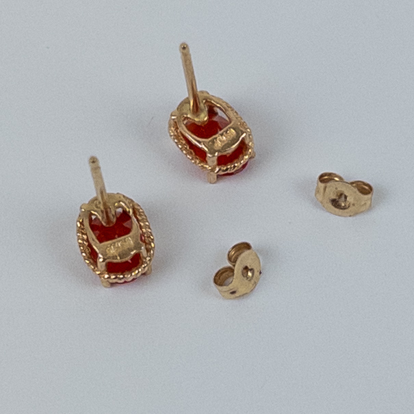 14K Gold and Red Stone Earrings