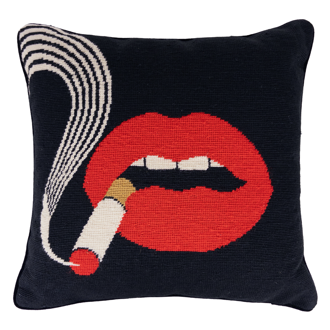 Jonathan Adler Lips Smolder Needlepoint Throw Pillow