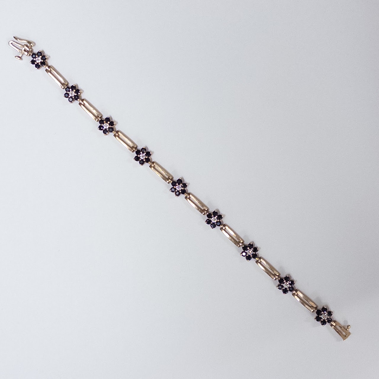 10K Gold Bracelet with Diamond and Blue Stone Blossoms