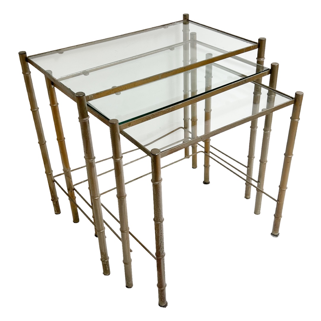 Mid-Century Modern Faux Bamboo Nesting Table Trio