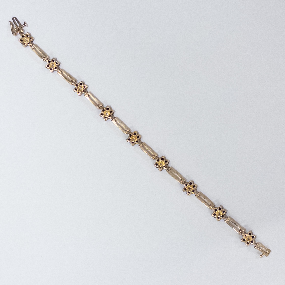 10K Gold Bracelet with Diamond and Blue Stone Blossoms