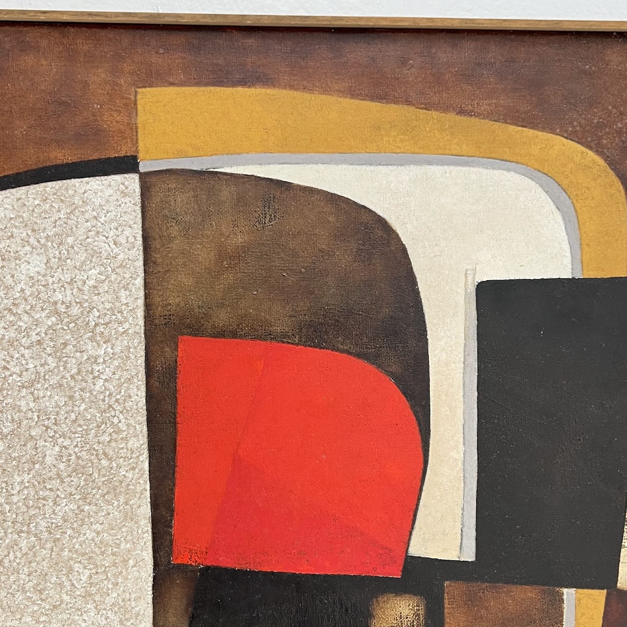 Cl. Lambillon Signed Mid-Century Modernist Geometric Oil Painting, 1974