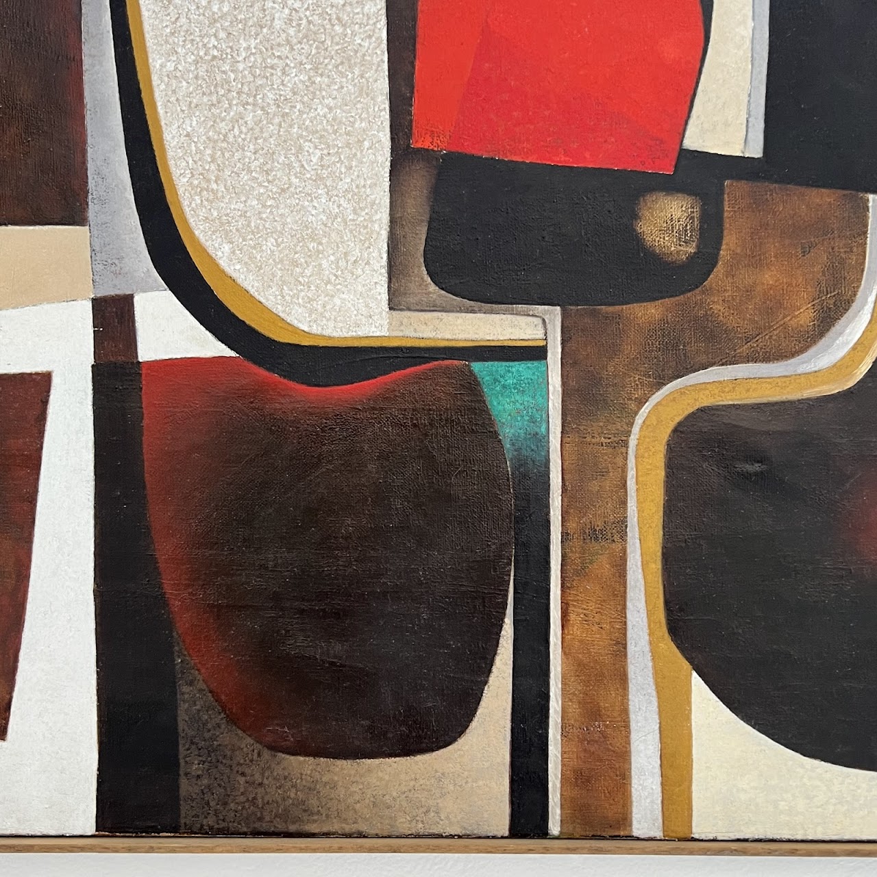 Cl. Lambillon Signed Mid-Century Modernist Geometric Oil Painting, 1974