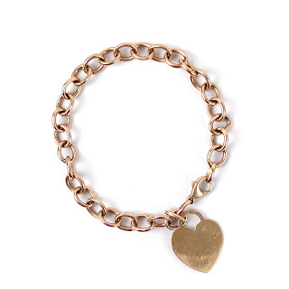 14K Gold Chain Link Bracelet with Heart Charm