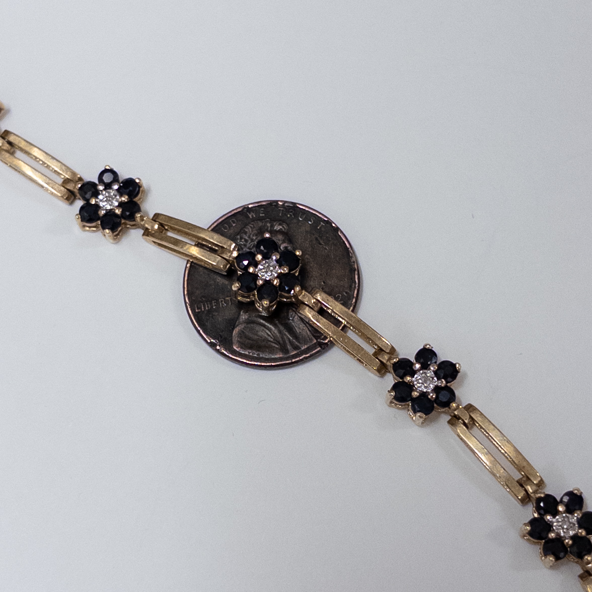 10K Gold Bracelet with Diamond and Blue Stone Blossoms