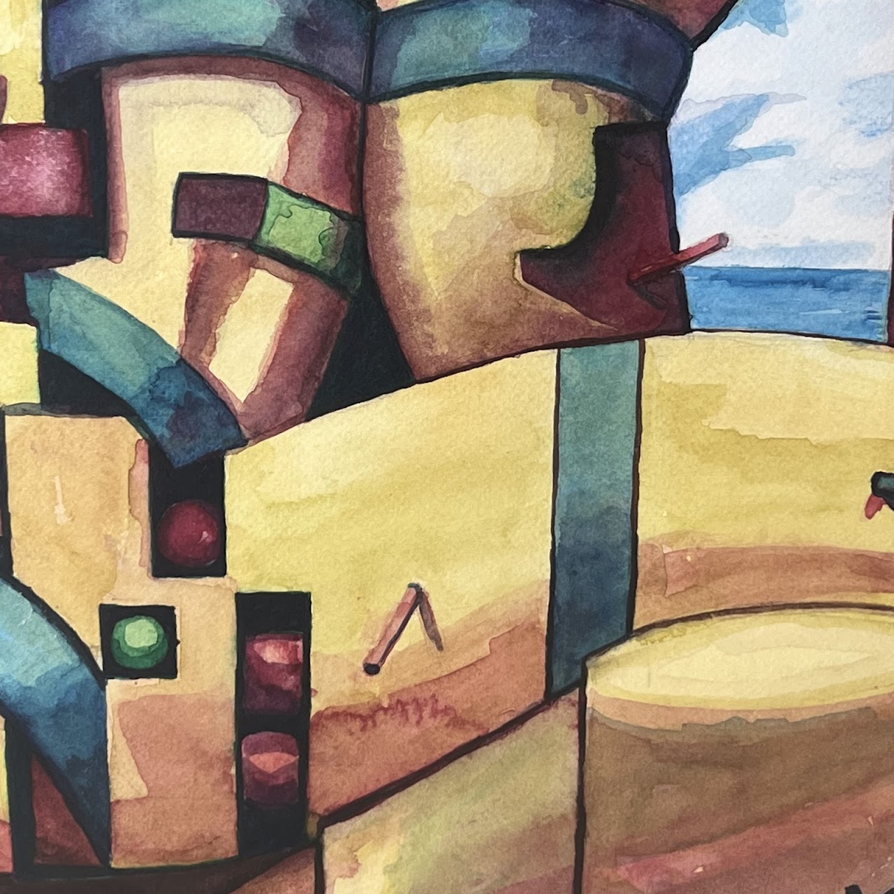 Contemporary Cubist Watercolor Painting