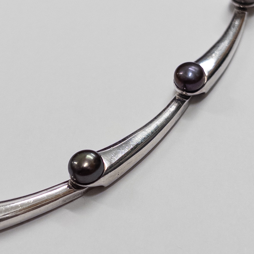 Sterling Silver and Tahitian Pearl Modernist Necklace