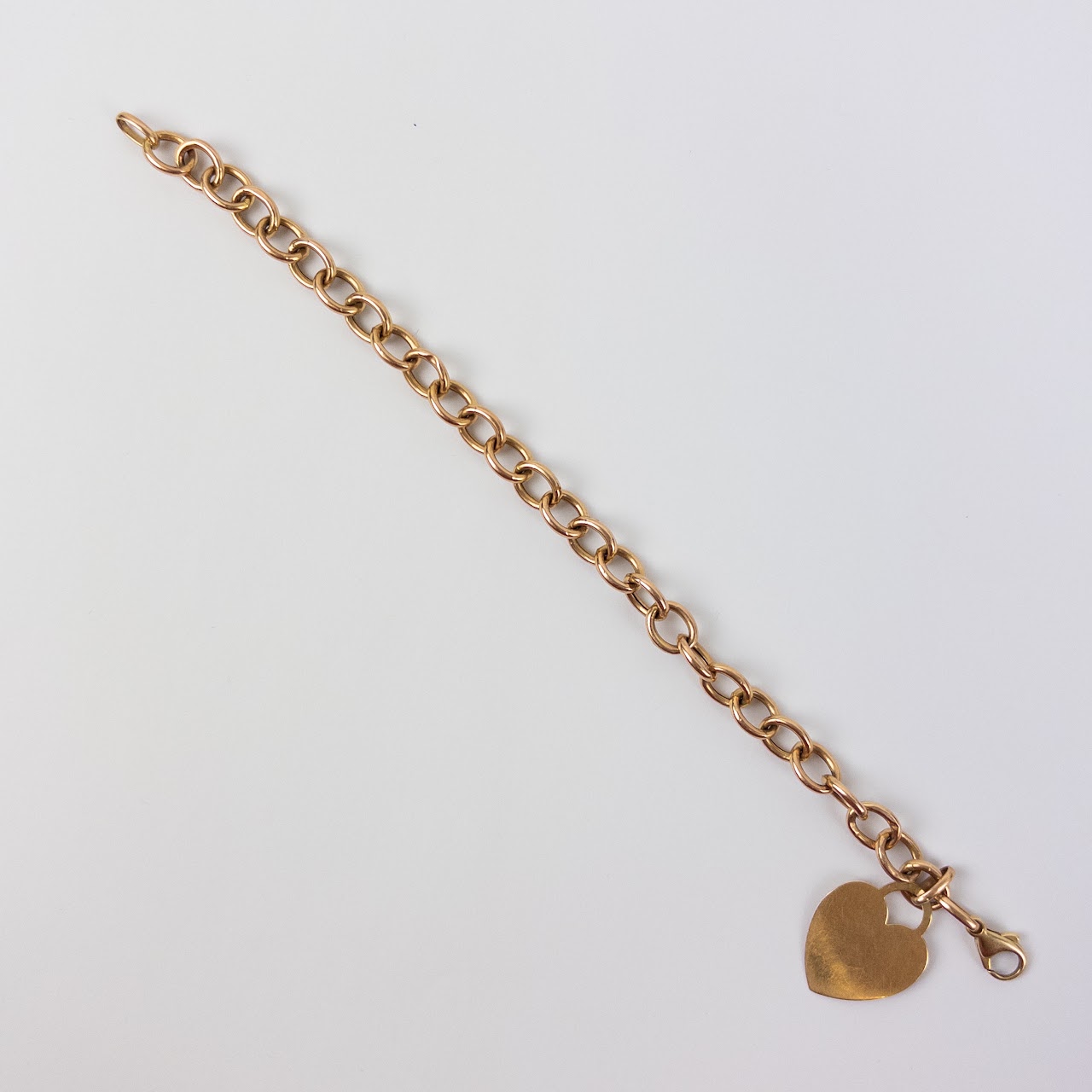 14K Gold Chain Link Bracelet with Heart Charm