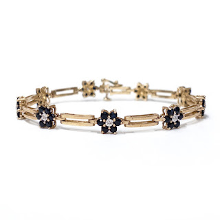 10K Gold Bracelet with Diamond and Blue Stone Blossoms