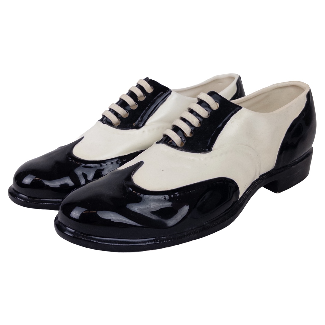 Dept. 56 Black and White Ceramic Saddle Shoe Planters (2)