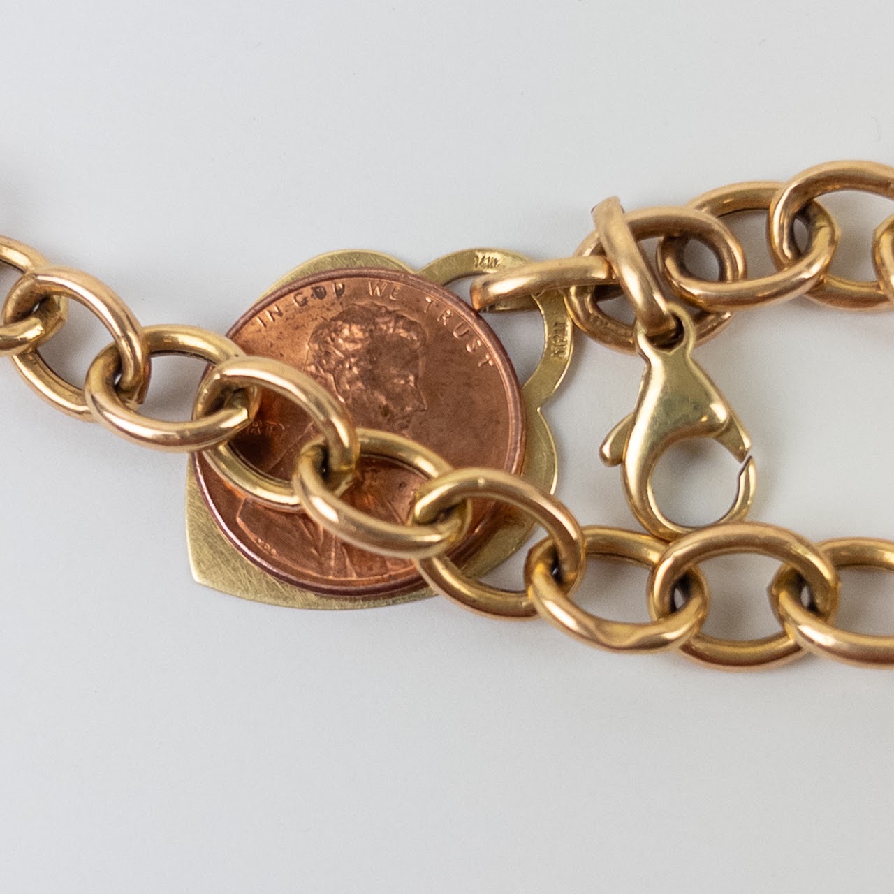 14K Gold Chain Link Bracelet with Heart Charm