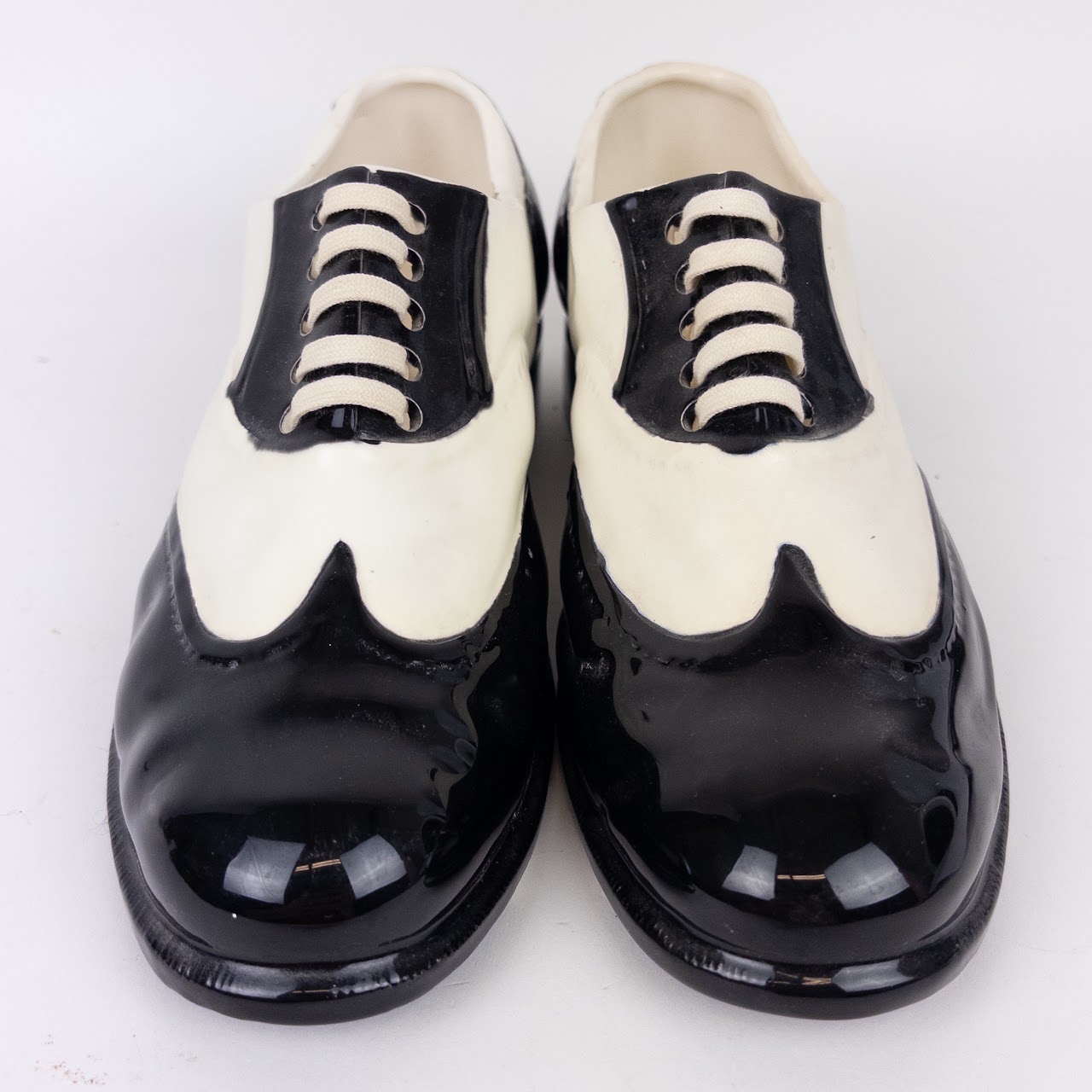 Dept. 56 Black and White Ceramic Saddle Shoe Planters (2)