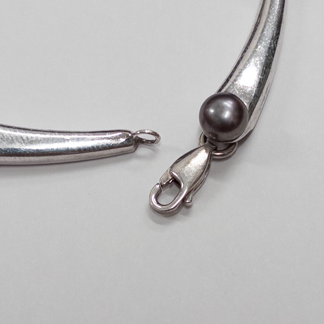 Sterling Silver and Tahitian Pearl Modernist Necklace