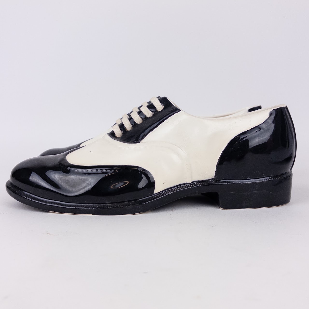 Dept. 56 Black and White Ceramic Saddle Shoe Planters (2)