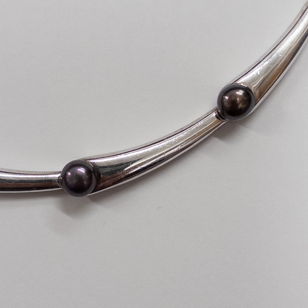 Sterling Silver and Tahitian Pearl Modernist Necklace