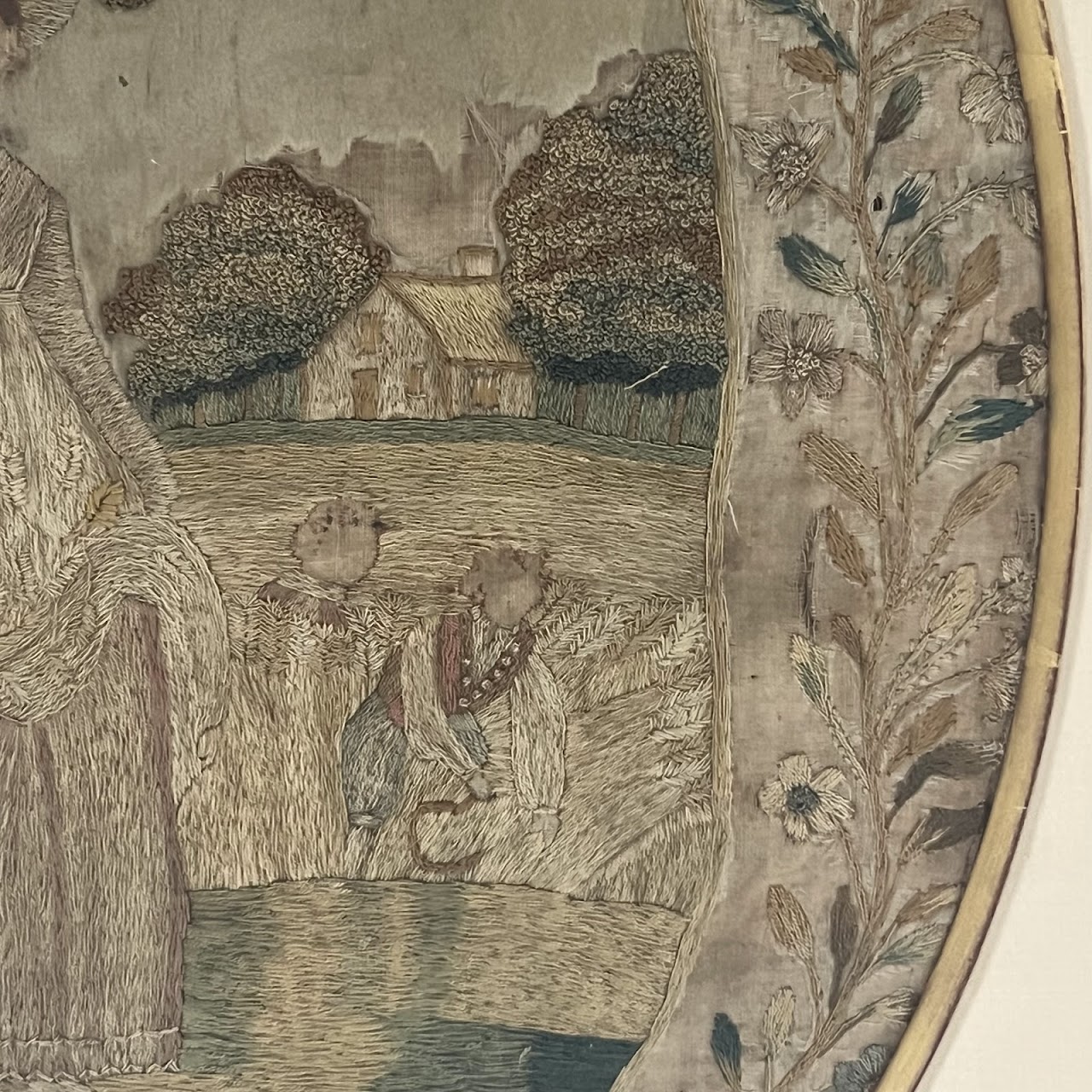 Victorian Antique Embroidery and Needlework on Silk Textile