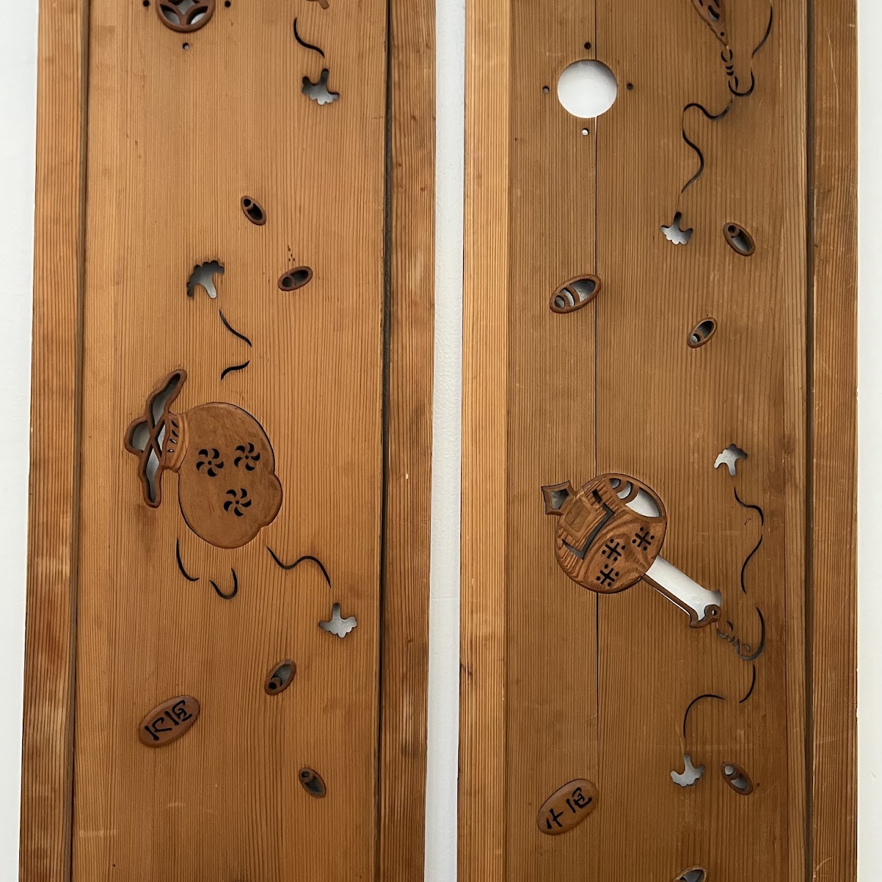 Japanese Inlaid and Pierced Spruce Panel Pair