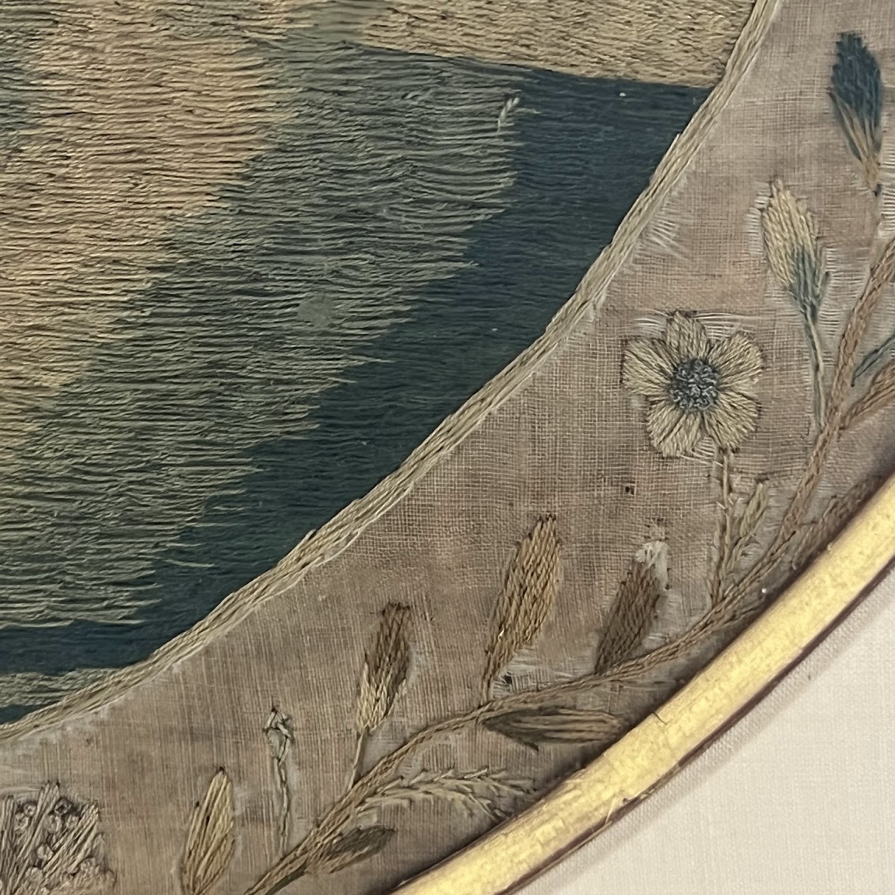 Victorian Antique Embroidery and Needlework on Silk Textile