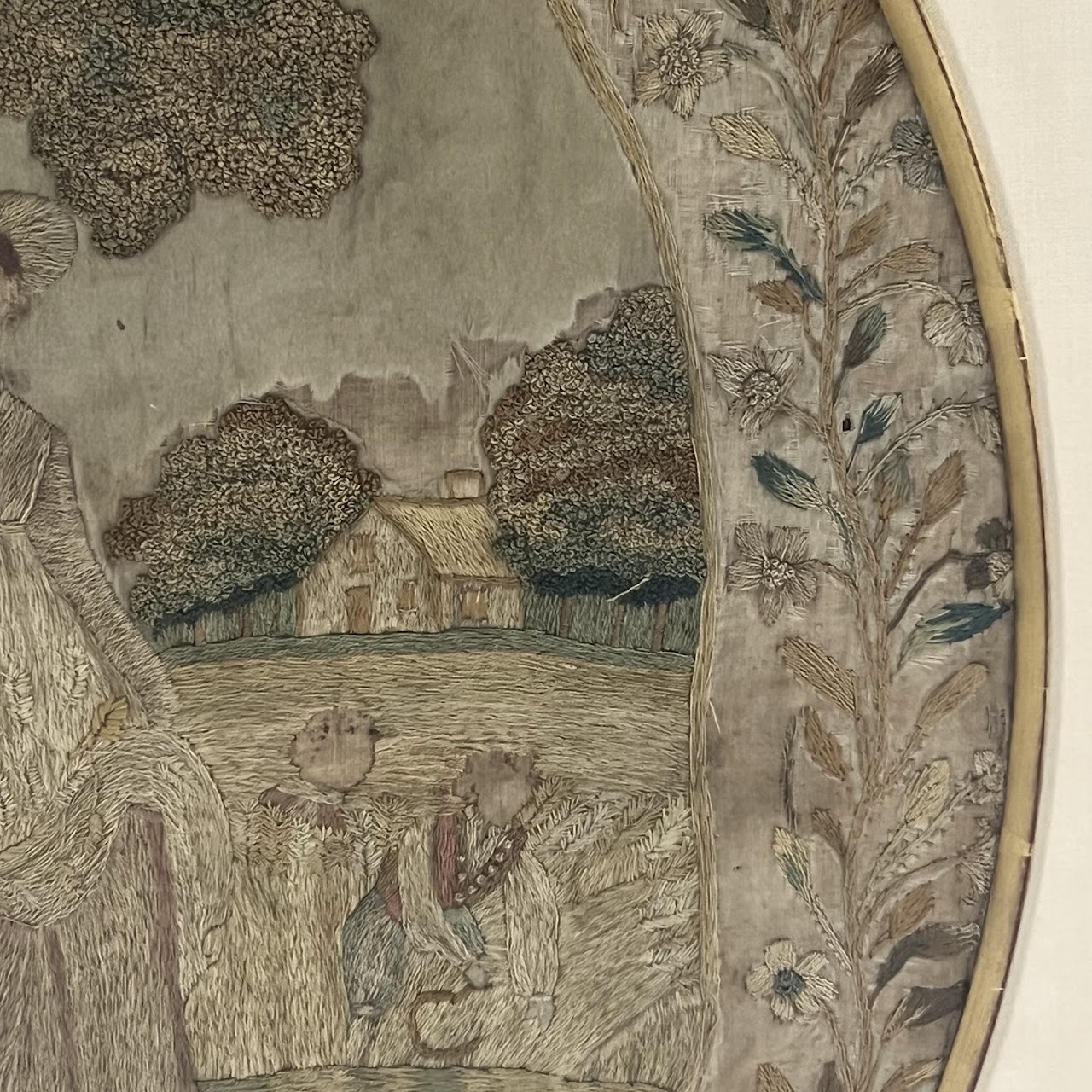 Victorian Antique Embroidery and Needlework on Silk Textile