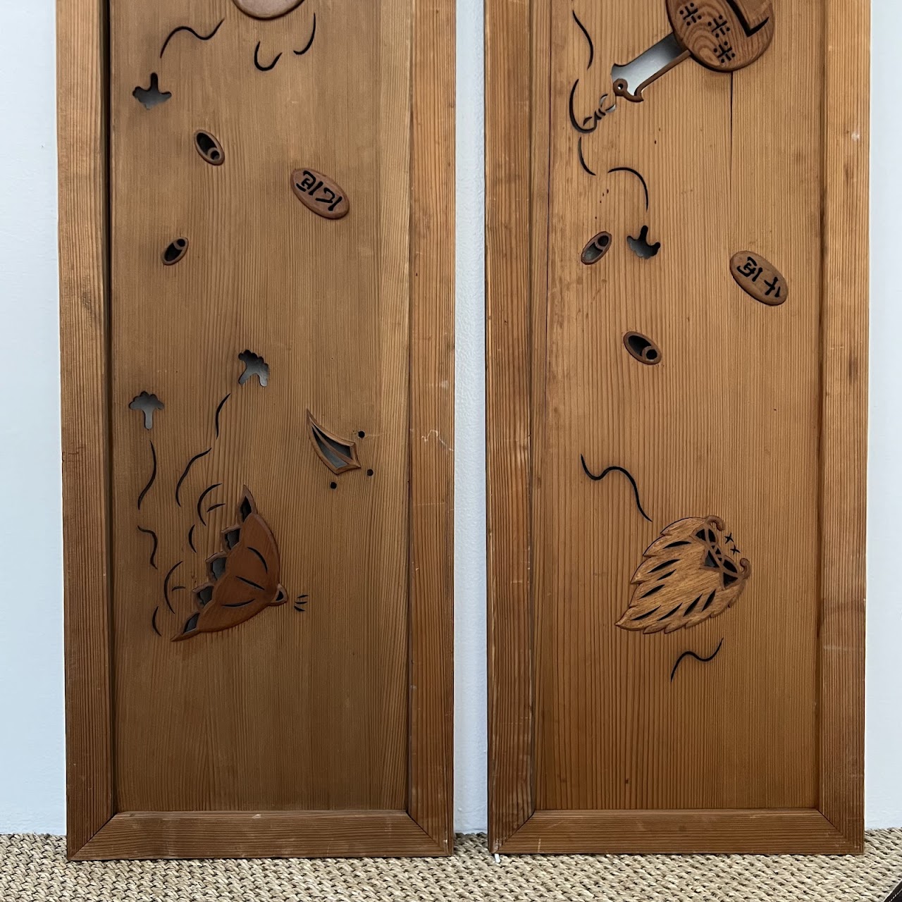 Japanese Inlaid and Pierced Spruce Panel Pair