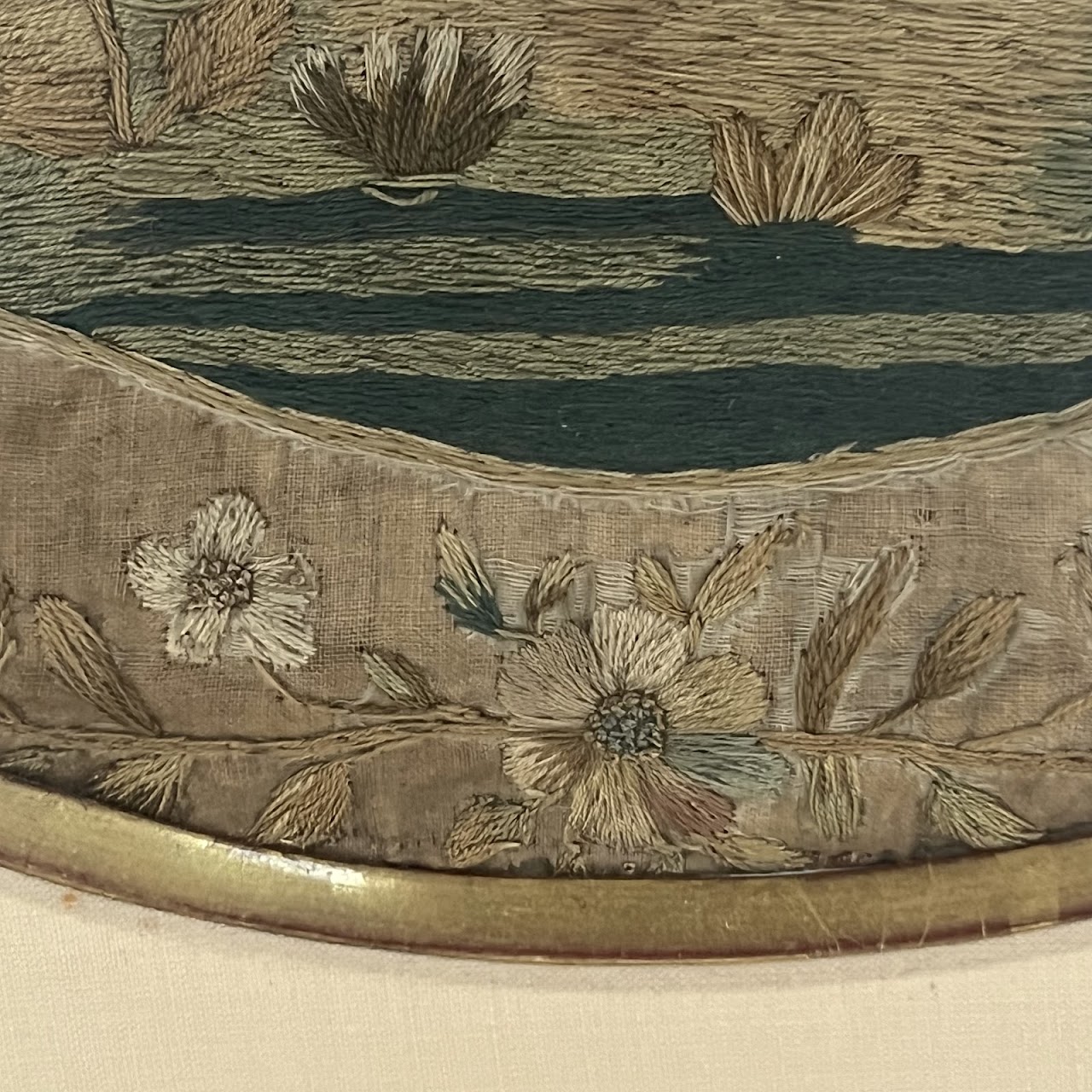 Victorian Antique Embroidery and Needlework on Silk Textile