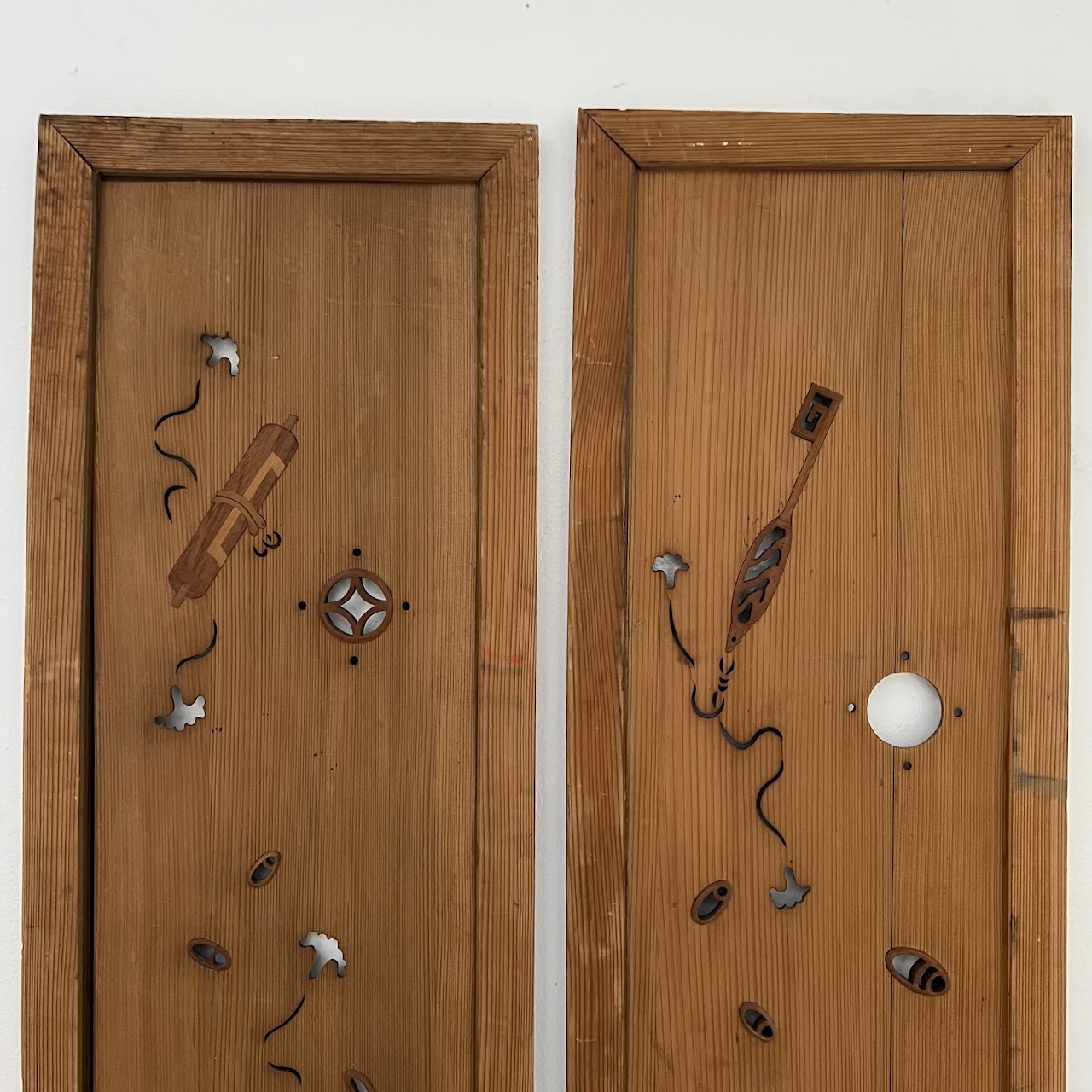 Japanese Inlaid and Pierced Spruce Panel Pair