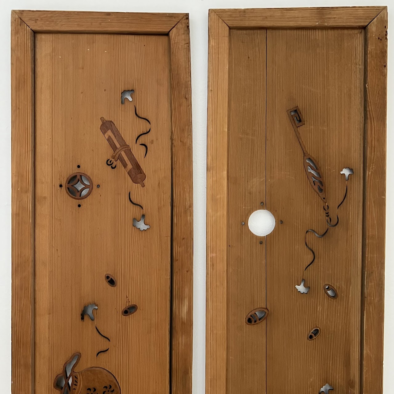 Japanese Inlaid and Pierced Spruce Panel Pair