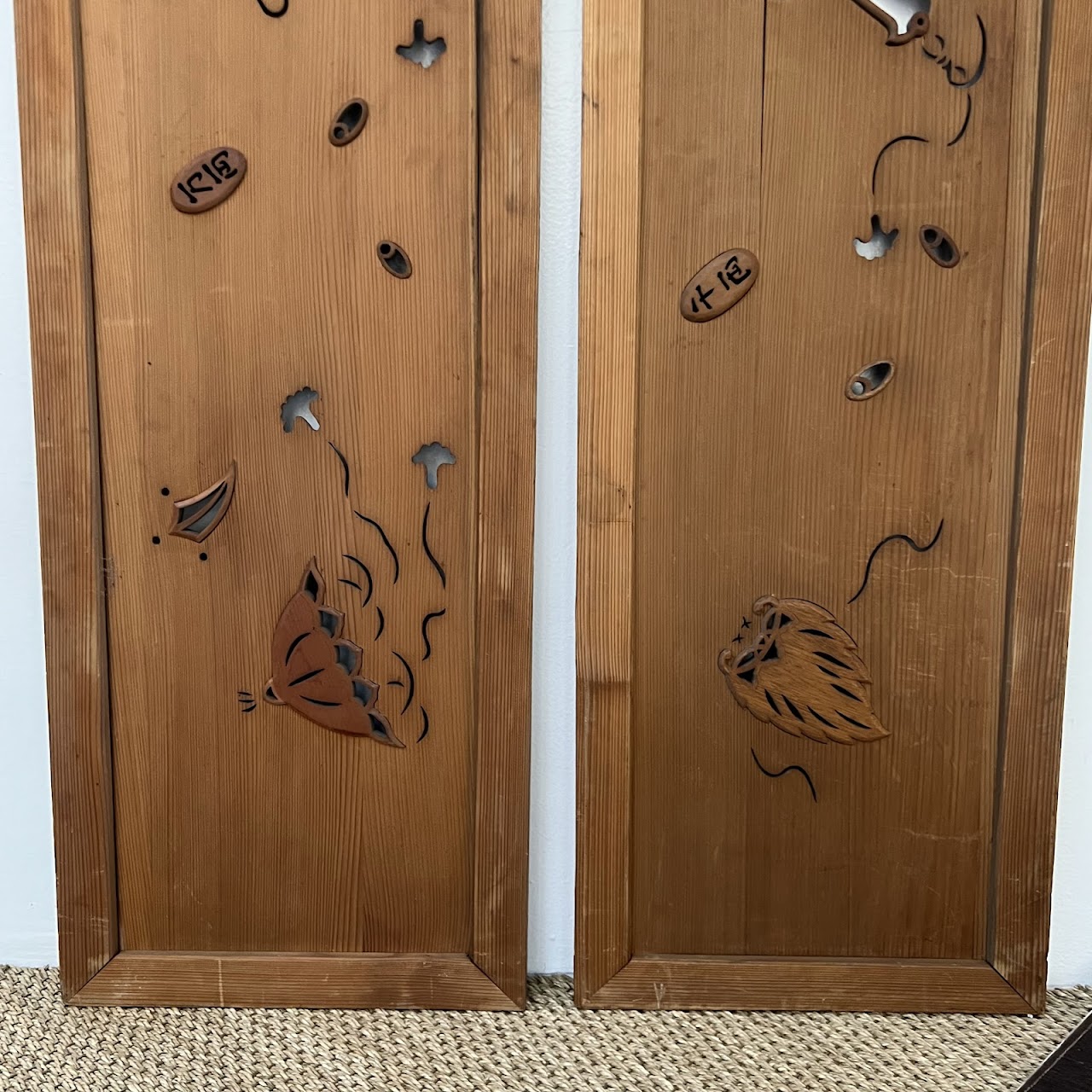 Japanese Inlaid and Pierced Spruce Panel Pair