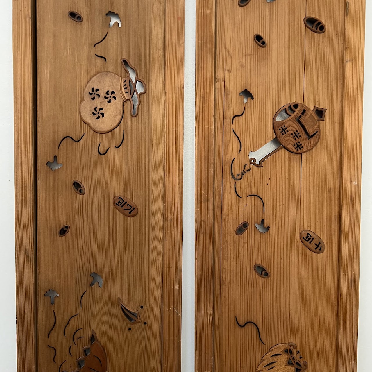 Japanese Inlaid and Pierced Spruce Panel Pair