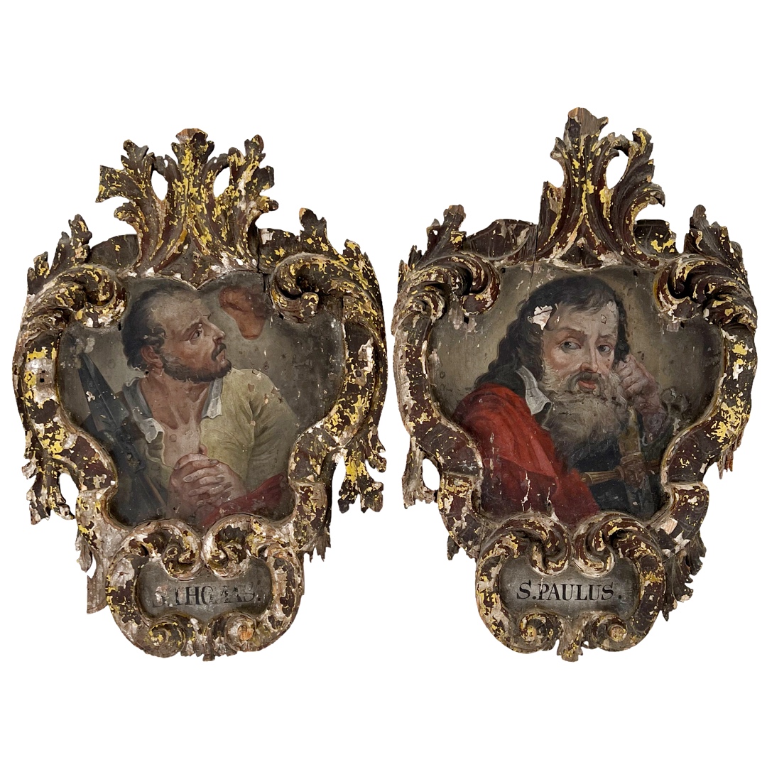 19th C. Saints Paul and Thomas Oil on Panel Painting Pair