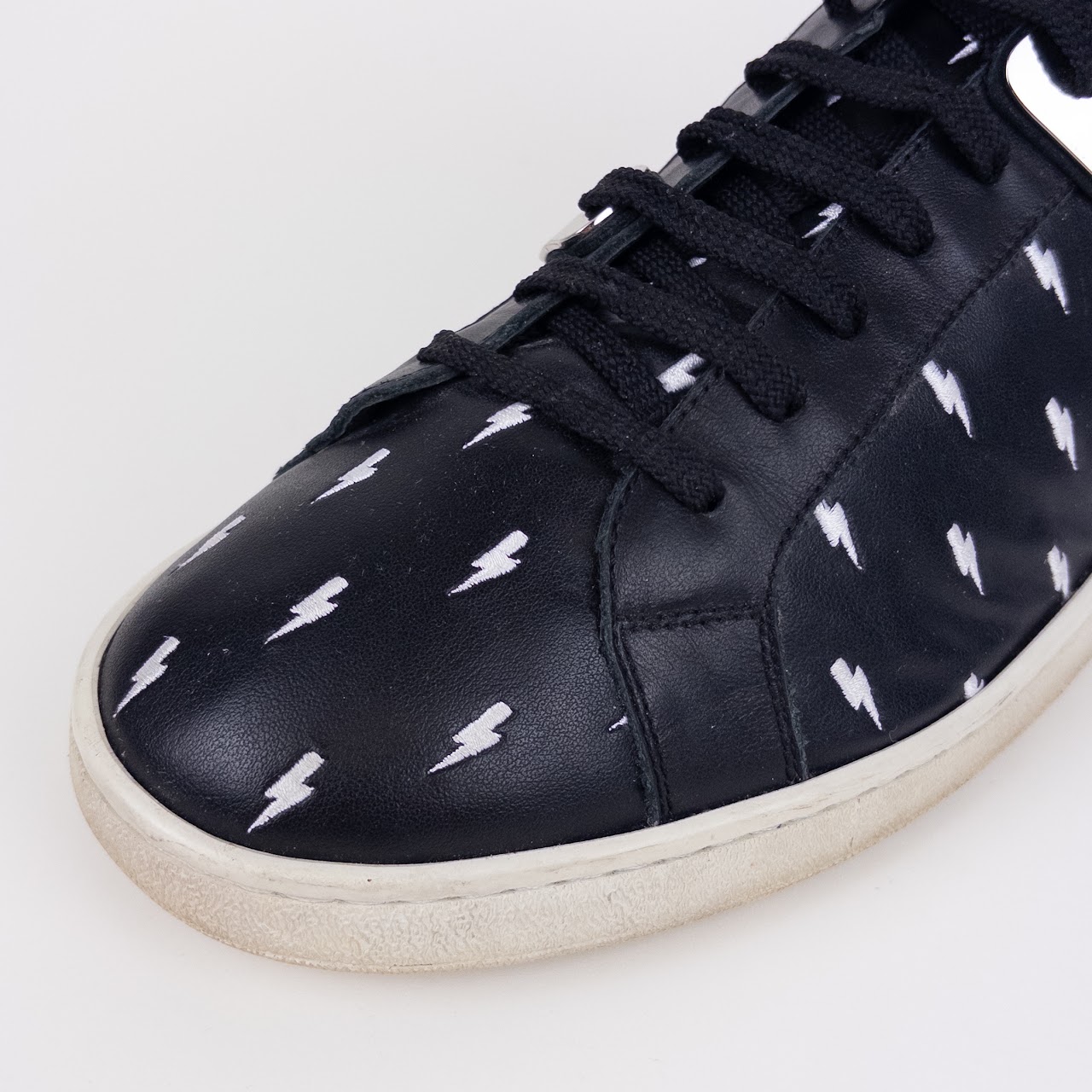 Neil Barrett Lightning Embroidered Leather Sneakers