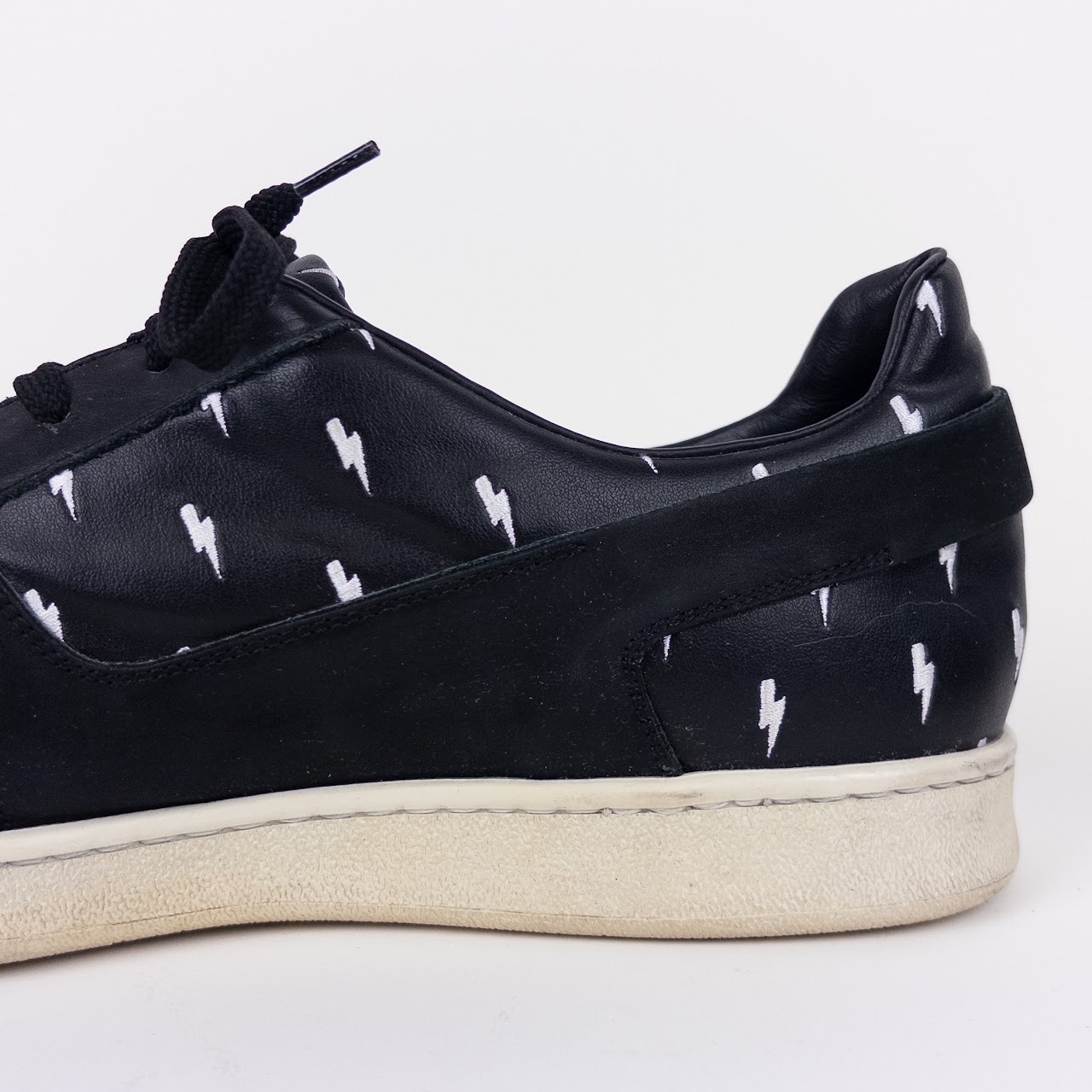 Neil Barrett Lightning Embroidered Leather Sneakers