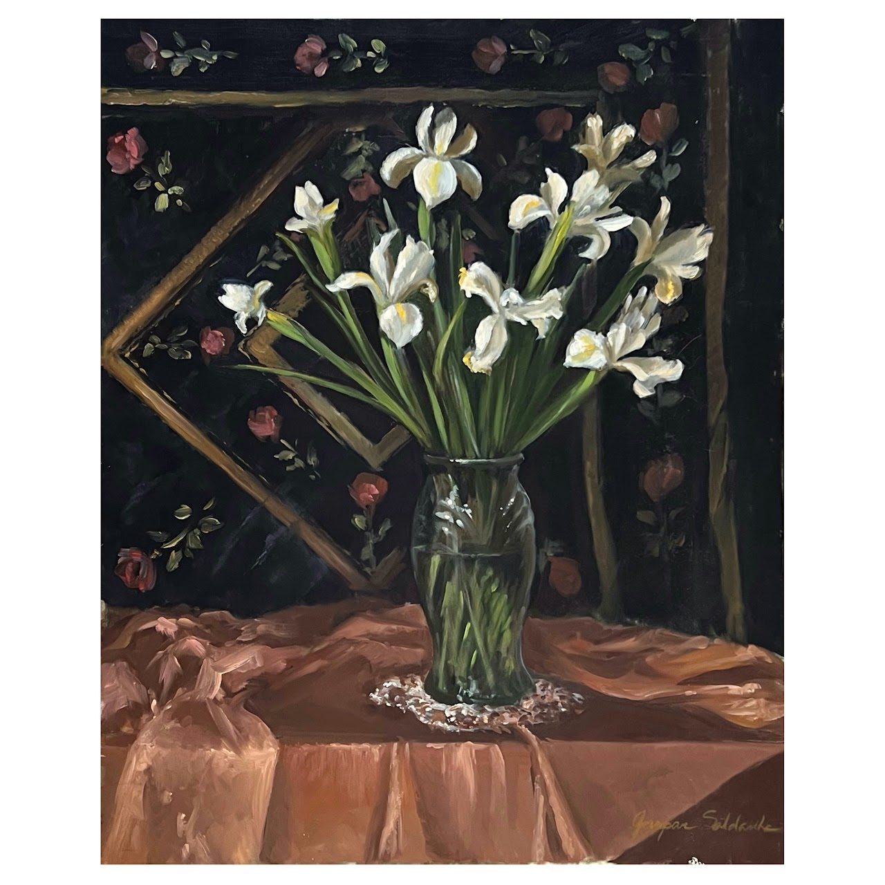 Gaspar Saldanha 'Untitled (Irises)' Signed Oil Painting, 1990