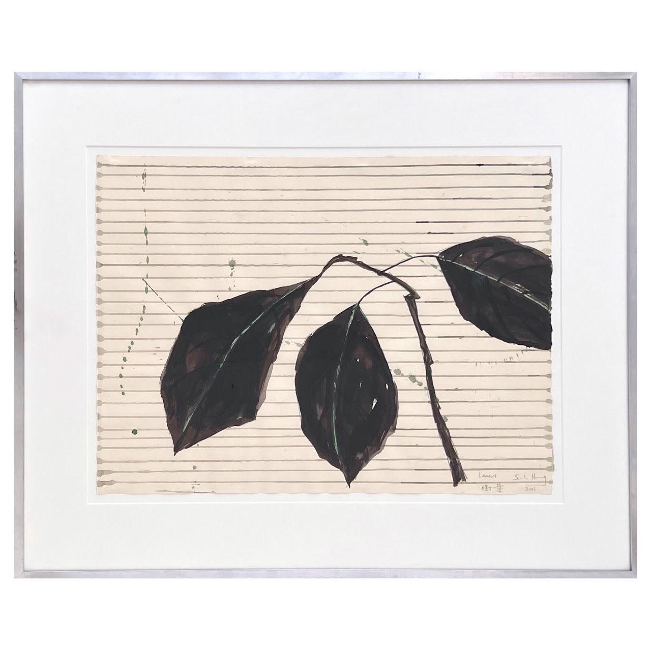 Hung 'Leaves' Signed Ink and Watercolor Painting, 2001